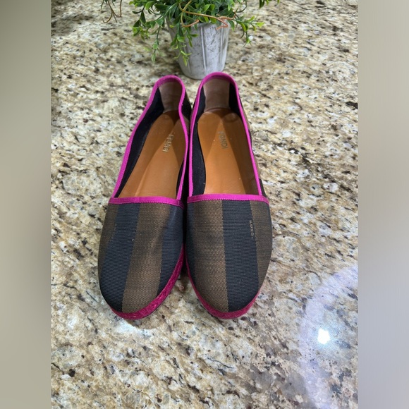 Fendi Pequin Striped Canvas Espadrille Flat, Pink Black Brown 39 - Picture 2 of 12